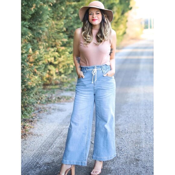 Wide Leg Jeans for Women Stretch High Wasited Elastic Waist Bell Bottom Baggy Y2 - Picture 7 of 7